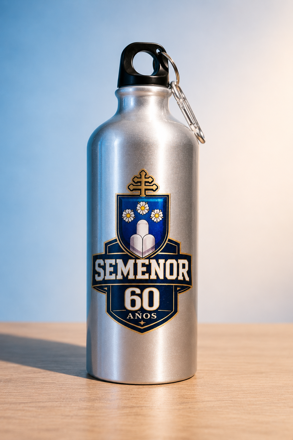 Termo metálico plateado del Colegio SEMENOR